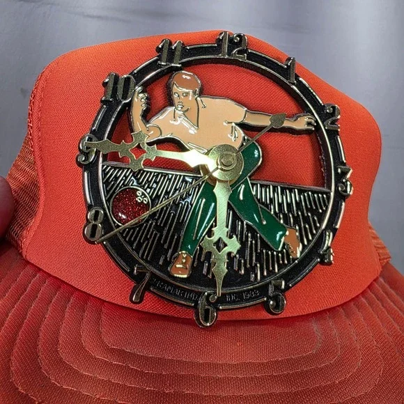 Speedway Foam Trucker Hat Orange Bowling Clock Novelty‎ One Size Vintage Cap